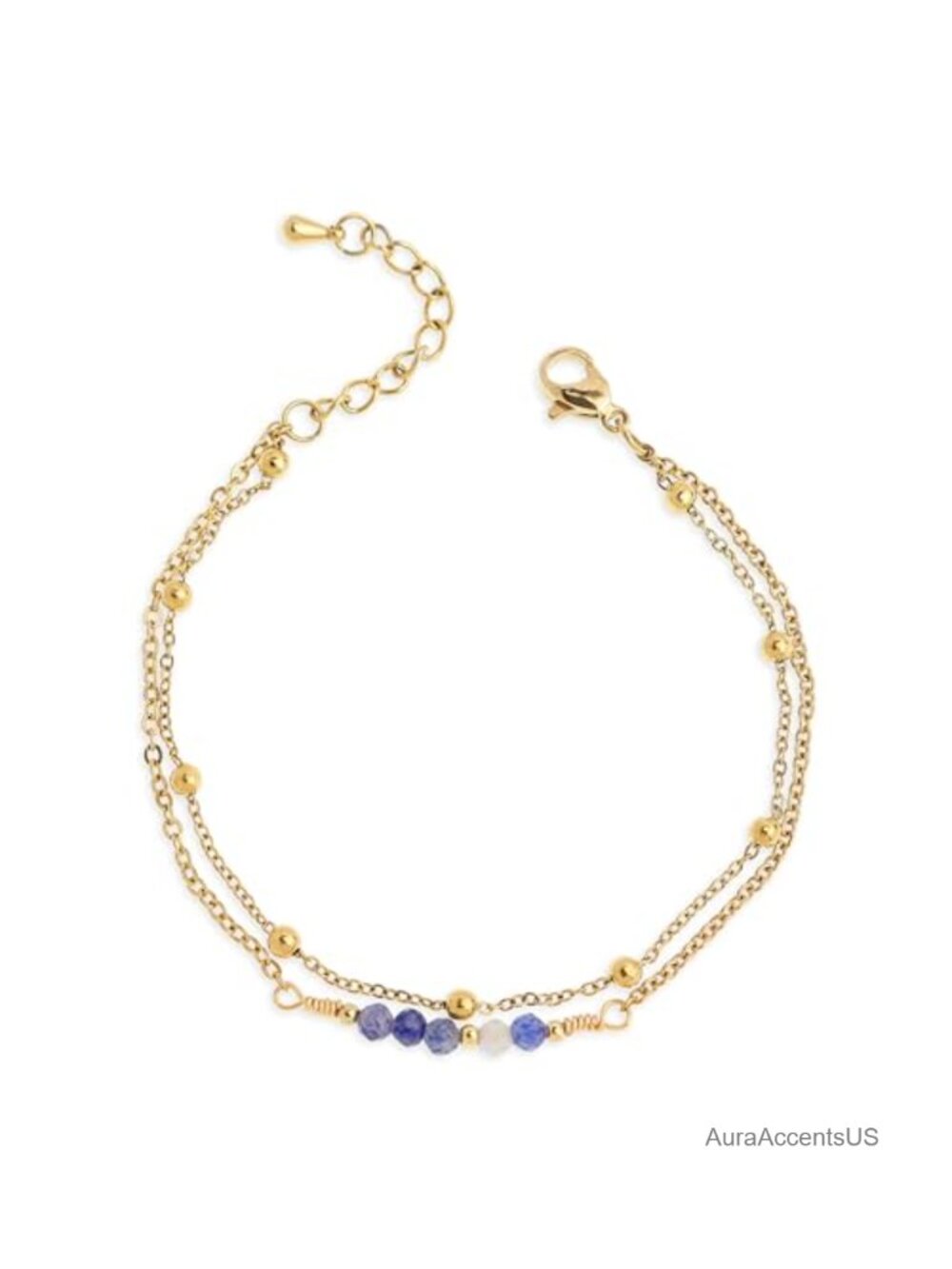 Gold Plated Stainless Steel Beaded Crystal Chain Bracelet Stackable Layered